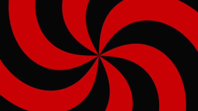 Animated hypnotic spiral tunnel with black and red stripes slowly rotating clockwise. Optical illusion concept motion graphics background