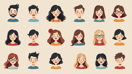 illustrations mega set hand drawn doodle characters faces user profile icons social media website app design vector