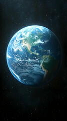 Fototapeta premium Earth with swirling clouds over continents and oceans set against a backdrop of stars in space