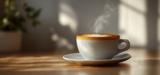 Fototapeta premium Aromatic Latte Art: Indulge in the Warmth of a Perfectly Crafted Coffee