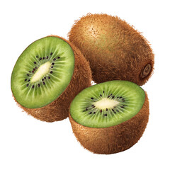 Fresh Kiwi Fruits Isolated on White or Transparent Background – High Quality PNG Image