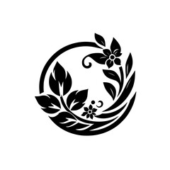 Fototapeta premium Elegant Black and White Floral Circle Design - Minimalist Graphic Element