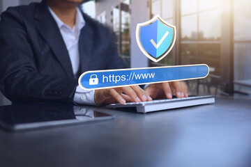 Businessman chosen https www a domain type is more secure, adding S to increase security is an...