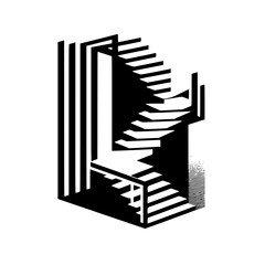 Intriguing Black and White Abstract Geometric Structure with Impossible Perspective Illustration