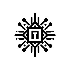 Modern T Letter Tech Logo Icon - Abstract Digital Pattern Symbol, Black & White Graphic Design