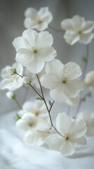 pure white flower branch close-up on white