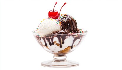 Classic Ice Cream Dessert with Chocolate and Vanilla Scoops