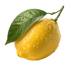 3D Yellow Lemon Fruit with Leaf Isolated on White or Transparent Background 