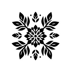 Stylized Black and White Floral Mandala Pattern - Elegant Graphic Motif Design