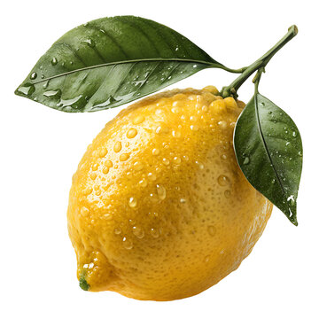 Fresh Yellow Lemon Fruit with Green Leaf Isolated on White Background &ndash; High Quality Citrus Image