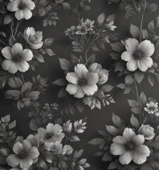 Subtle charcoal floral wallpaper, delicate blooms and leaves , plant, elegant