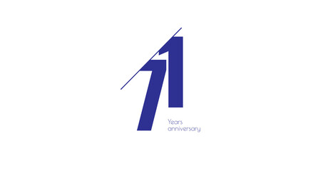 Seventy-one year anniversary represented with stylized blue numbers on a white background, celebrating a milestone.