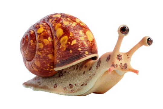 Cute snail with big eyes on transparent background