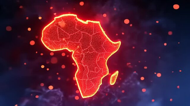 Glowing red outline of the African continent on a dark, textured background