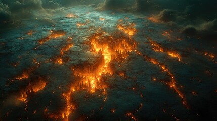 Fototapeta premium The Fractured Domain – Glowing fissures split the ground beneath the ruins of crumbled ancient fortresses.