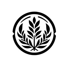 Obraz premium Stylized Botanical Emblem in Black and White Circle - Minimalist Nature Symbol Graphic