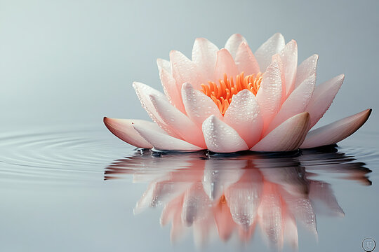 Serene pink lotus flower reflecting on water surface with gentle ripples - Powered by Adobe