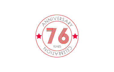 Striking red logo celebrating 76 years with stars and a circle design. A commemorative milestone beautifully visualized.