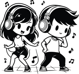 Girl Dancing Freely While Boy Enjoys Music on Headphones – Relaxed and Fun Teen Time