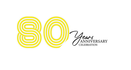 80 Years Anniversary Celebration: A minimalist design in yellow outlines against a bright white background commemorating a milestone event.