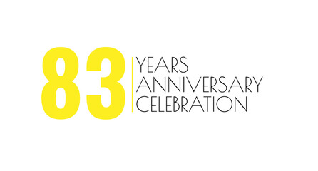 Eighty-three Years Anniversary Celebration: A milestone highlighted by vibrant yellow numbers and elegant typography on a white backdrop.