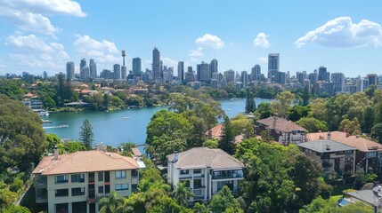Scenic Brisbane Cityscape View with River and Residential Houses