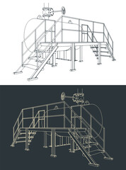 Fototapeta premium Horizontal industrial tank with service platform illustrations