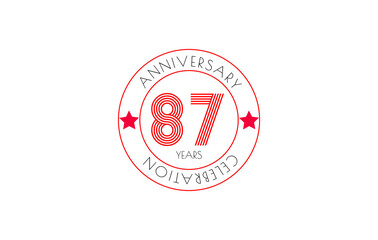 Eighty-seventh anniversary celebration symbol in red with stars, clean and minimalist design.