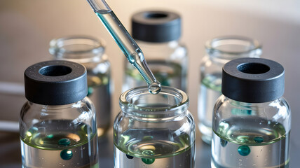 Laboratory Experiment with Glass Vials and Droplet Pipette for Scientific Research and Analysis