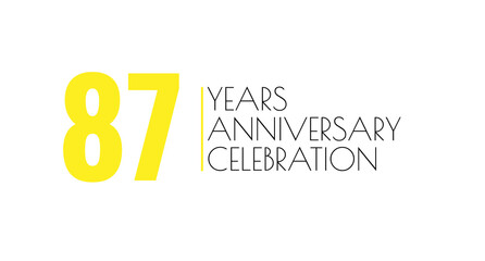Eighty-seven years anniversary celebration with bold yellow numbers against a white background.