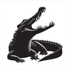 Silhouette of a crocodile on a white background