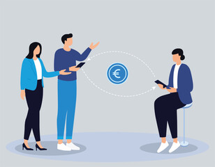 Illustration of a digital euro transfer between mobile devices vector art
