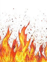 Fiery illustration with vibrant orange and yellow flames against a clean white background creating a dynamic and intense visual experience heat energy art