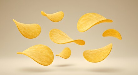 Naklejka premium 3D rendering of a potato chip floating in the air