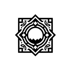 Bold Geometric Abstract Pattern: Symmetrical Star and Circle Motif with Ornate Details in Black and White