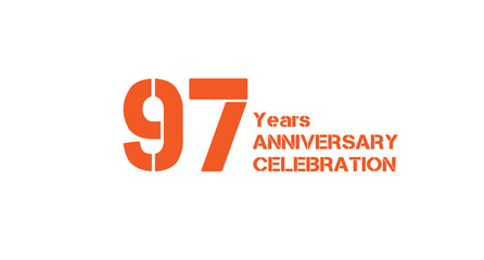 Ninety-seventh anniversary celebration with bold stencil numbers and minimalist design aesthetics.