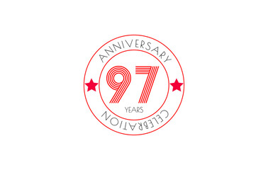 Ninety-seventh anniversary emblem with bold red stripes, stars and circular celebration frame.