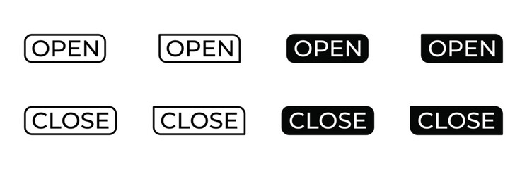Set of modern open and close buttons with rounded borders, ideal for UI design, website toggles, or app interfaces.