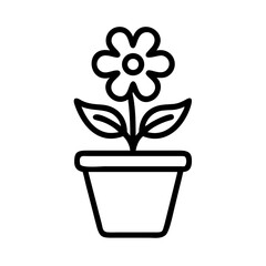 Line Art Flower in Pot with Leaves  