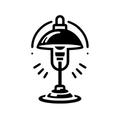 Minimalist Black and White Table Lamp Icon with Light Rays Illustration