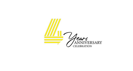 Four years anniversary celebration logo with yellow number symbol and minimalist typography