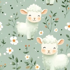 Cartoon sheep seamless pattern. So cute animal. Generative AI