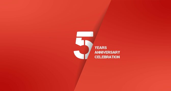 Celebrating 5 Years: Vibrant red backdrop with a bold white number "5" highlighting an anniversary celebration.