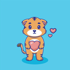 Illustration vector grapich of a tiger holding a heart perfect for character design 