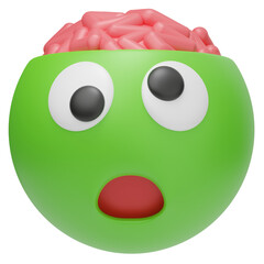 3D illustration of a surprised green zombie emoji with exposed pink brain and wide open mouth
