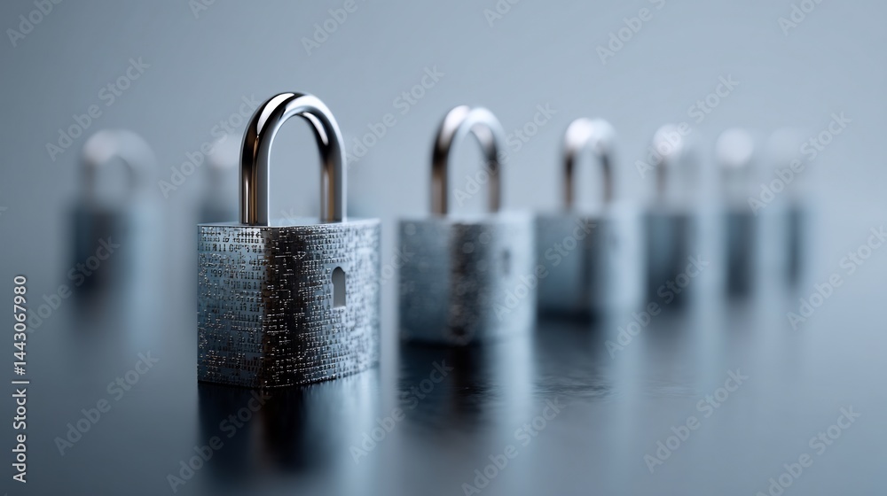Poster secure data: a row of padlocks symbolizing digital security and data protection
