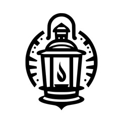 Classic Lantern Icon Illustration with Ornate Detail. Black and White Vintage Style Graphic Design Element.