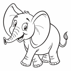 Fototapeta premium Adorable Cartoon Elephant Free Black and White Illustration