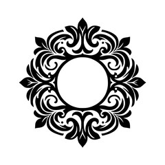 Ornate Floral Circle Frame Element, Symmetrical Decorative Border Design