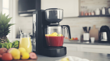 Modern kitchen appliance preparing fruit smoothie